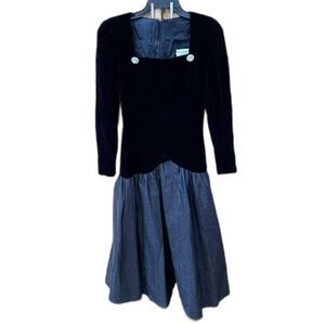 Nili Martin I Magnin dress Black Zip Hook Long Sleeve Mix Media 6 Lined Vintage